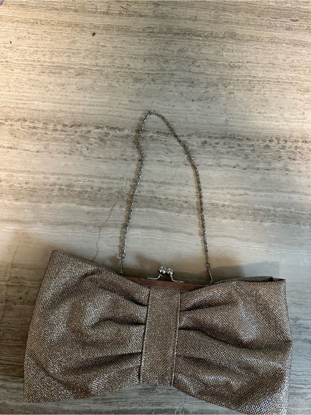 Metallic Bow Clutch Handbag with Chain Strap